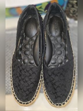 Coach Black Signature Jacquard Espadrille Flats